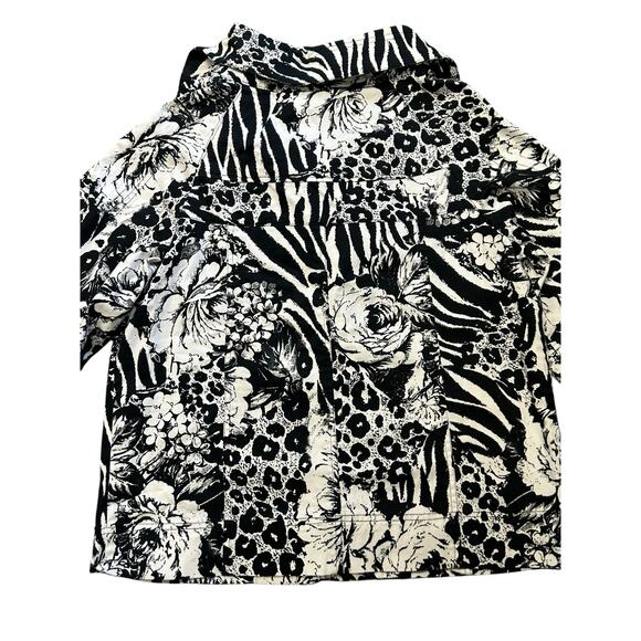Just B Boutique Black & White Roses Jacket, Size Medium – Full Front Zip - Picture 3 of 9